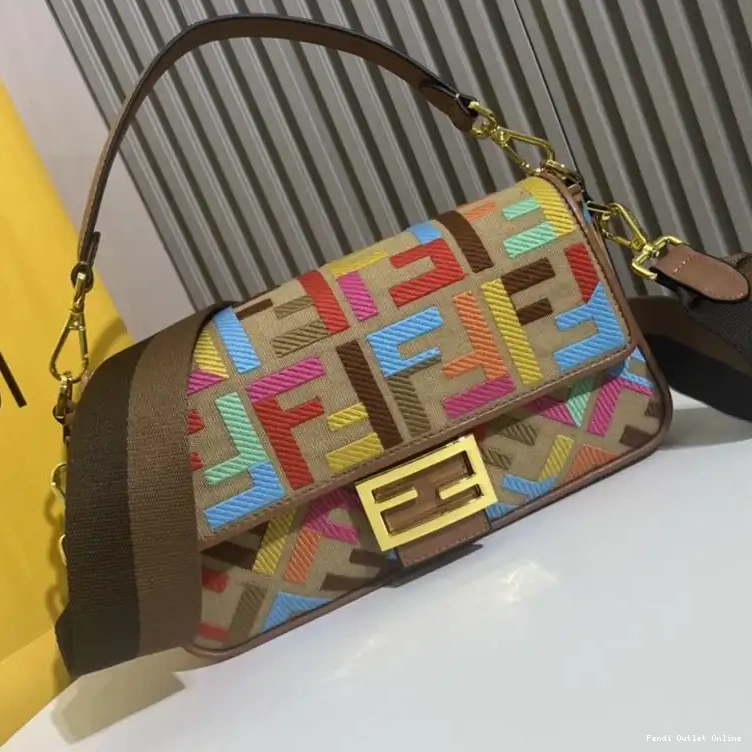 Affordable Fendi Baguette Medium In FF Canvas Motif Multi Beige Bag 0519